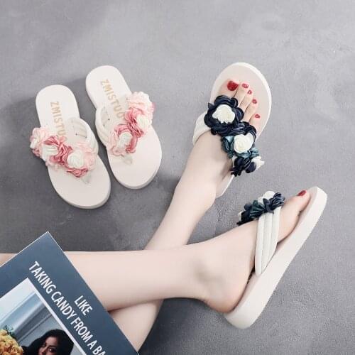 DIY summer new slope women flip-flops sandals 2020 muffin slippers camellia flowers personality beach holiday womens shoes