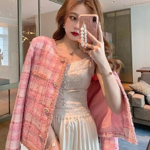 Pink Celebrity Small Fragrance Jackets Womens Spring Cardigan Thin Coat Womens Autumn New 2021 Office Lady Elegant Short Top