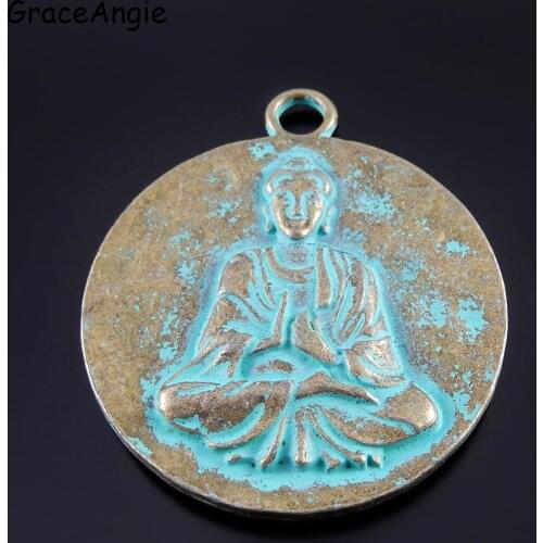 1pc Vinatge Male Necklace Pendant 65*56*7mm Large Size Religious Buddha Charms Patina Green Women Bohemia Lucky Jewelry Gift diy