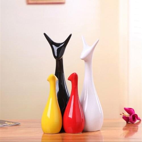 3Pcs/Set Deer Family Ceramic Crafts Europe Animal Miniatures Figurines Wedding Gift Sculpture Home Decoration Accessories