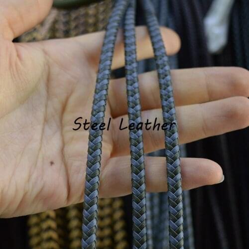 5m/lot Approx 5.2*4.1mm hunter grey braided Flat Leather Cord for Diy Bracelet Jewelry leather findings factory price