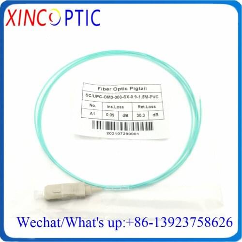 50Pcs/Lot, 0.5/1/1.5/2Meters SC/UPC MM Multimode OM3 0.9mmTight Buffer Aqua PVC/LSZH Jacket Fiber Optic Pigtail For FTTH Project