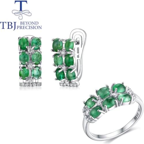 925 sterling silver fine jewelry set 100% Natural 5.5ct zambia Emerald earring ring oval4*3mm gemstone jewelry for women