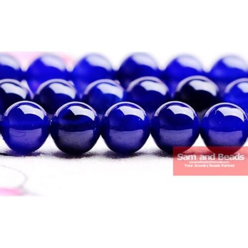 Free Shipping Smooth Round Dark Blue Chalcedony Beads For Jewelry Making Diy Bracelet Strand 16" DBJB01