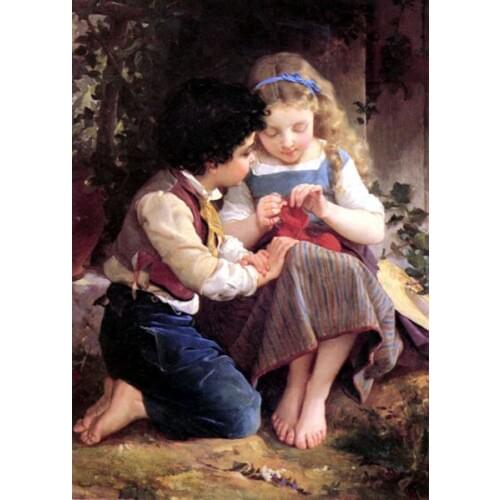 Free shipping classical cute boy and girl angel scenery canvas printings oil painting on canvas home wall art decoration picture