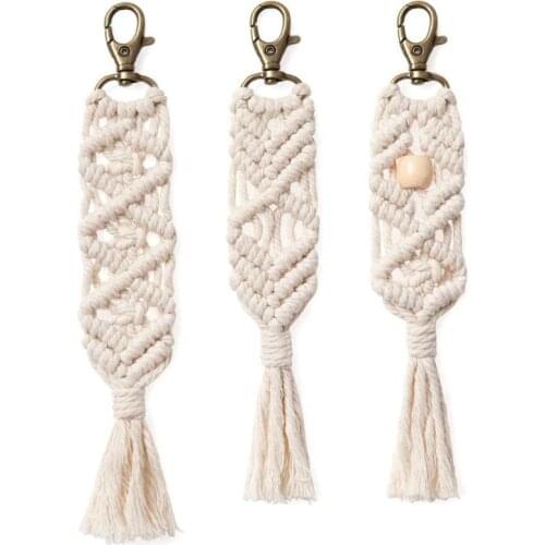 3Pack Macrame Keychains Boho Macrame Bag Charms with Tassels Car Hanging Jewelry