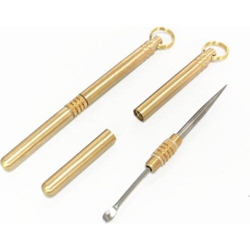 1PC Gold Titanium Toothpick Keychain Ear Spoon Camping Portable Pocket Tool W/ Holder Multifunction Outdoor Accessories