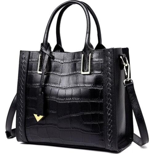 Brand Designer Genuine Leather Women Shoulder Bag Stone Pattern Female Cowhide Totes Bag Luxury Women Leather Handbag