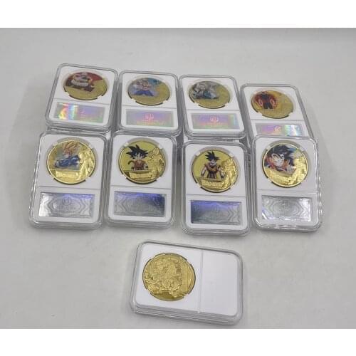 DBZ 22 Designs Dragon Anime Son-Goku-Bejita-Bulma-Torankusu-Kuririn Gold Plated Coin in Nice Display Frame Case for Collection