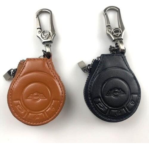 Genuine PU Leather Remote Key Bag Case Protector Keyless Clicker Smart Fob Cover Holder Chain Fit For Mini Series