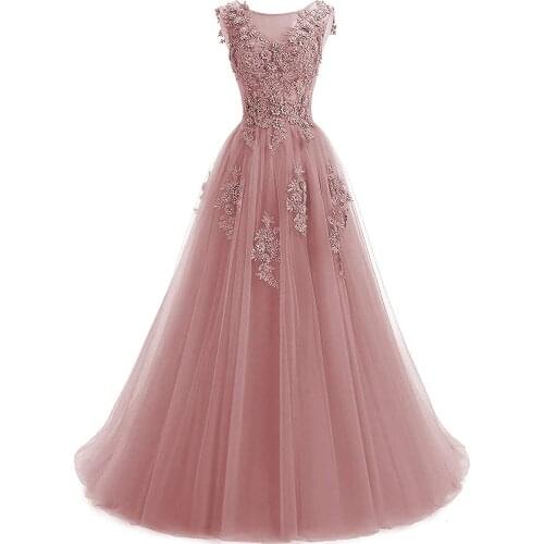 Womens Lace Appliques Prom Dresses A-Line Birdesmaid Dress Tulle Formal Party платья для выпускного vestidos de cóctel formales