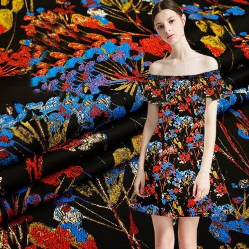 HLQON top grade gold line yarn dyed brocade jacquard red fabric for dress women clothing tissue patchwork