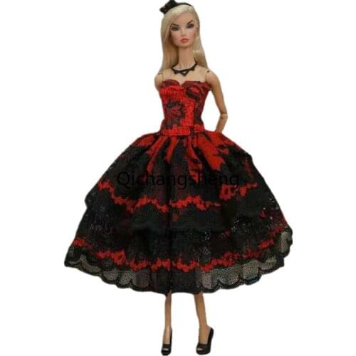 Fashion 11.5" Doll Outfits For Barbie Princess Dress Floral Red Black Lace Gown For Barbie Doll Clothes 1/6 BJD Accessories Toys