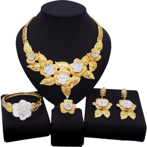 Yulaili Trendy Luxury 4PCS Necklace Drop Earrings Bangle Ring Nigeria Wedding Jewelry Sets For Women Dubai Bridal Jewelery Set