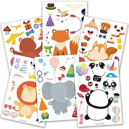 6 Sheets Cute Cartoon Animal Stickers Bulk DIY Make Your Own Sticker Zoo Birthday Party Favors Games Supplies for Kids Children