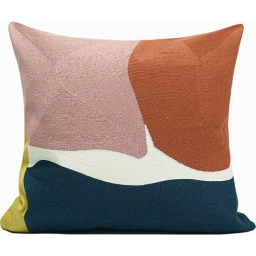 DUNXDECO Cushion Cover Decorative Pillow Case Modern Simple Abstract Geometric Cotton Thread Embroidery Sofa Chair Coussin Decor
