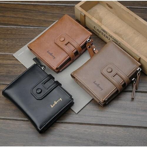 New Mens Wallet Double Zipper Card Holder Short Mens Wallet Coin Purse Retro Brand High Quality Wallets
