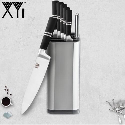 XYj Japanese Stainless Steel Kitchen Knife Fruit Paring Utility Santoku Chef Slicing Bread Chef Knives Holder Sharpener Bar