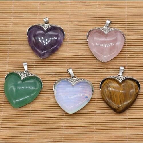 Natural Semi Precious Stone Pendant Metal Alloy Heart-Shaped DIY For Making Necklaces Bracelets And Earrings