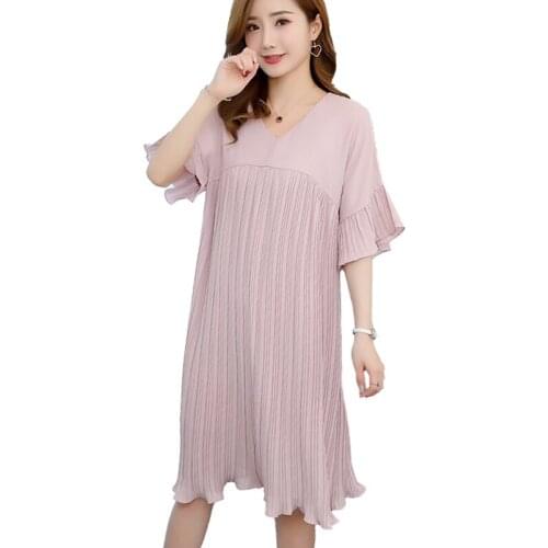 Plus Size 3XL Loose Maternity Dresses Chiffon Pleated Long Pregnancy Dress Casual Maternity Clothes For Pregnant Women Fashion