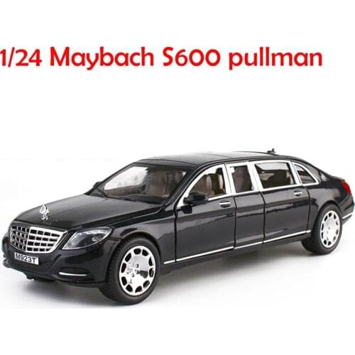 Realistic exquisite 1/24 Maybach S600 pullman metal Diecast Alloy Model Car Light And Sound Pull-back Car collectable Toy gift