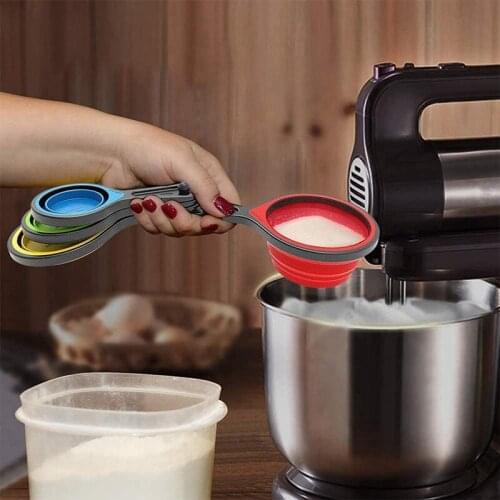 Foldable Silicone Measuring Cups and Measuring Spoons Set Measuring Spoons for Cooking Baking Dosing Dosing Aid