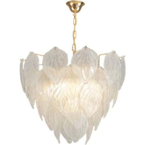 Modern Glass Leaf Led Chandeliers Lighting Gold Metal Living Room Led Pendant Chandelier Lights Bedroom Hanging Lights Fixtures