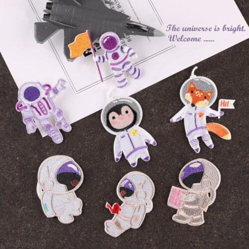 Iron on Patches Embroidery Cartoon Spaceship Astronaut Planet Stars for Clothes Stickers Badges Washable DIY T-shirt Accessories