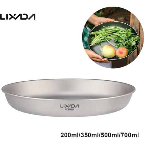 Lixada Titanium Plate Ultralight Dinner Fruit Plate Frying Pan for Outdoor Camping Hiking Picnic BBQ 700ml /500ml/350ml/200ml