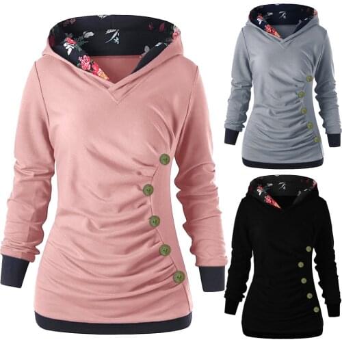 Women Long Sleeve Hoodies With Button Printed Loose Casual Hoodies And Autumn Sweatshirt Hombre Sudaderas Con Capu Poleron Mujer