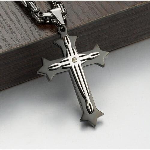 Heavy High Quality 5mm Wide Byzantine Chain Cross Pendant Men Cool Stainless Steel Male Punk Necklaces Jewelry Gift 18-32inch
