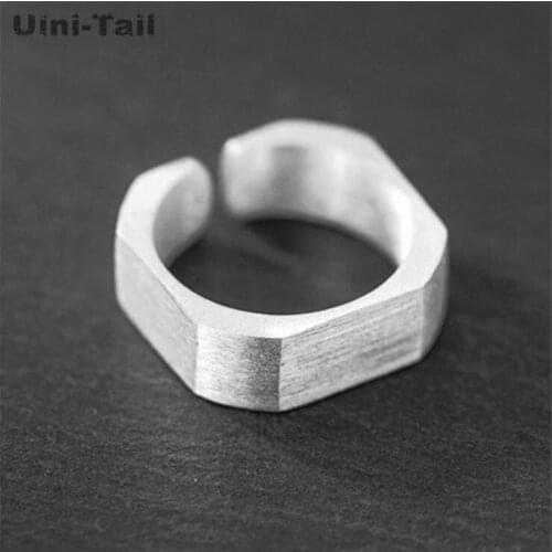 Uini-Tail new design hot sale 925 sterling silver simple geometric square open ring personality creative screw geometric ring