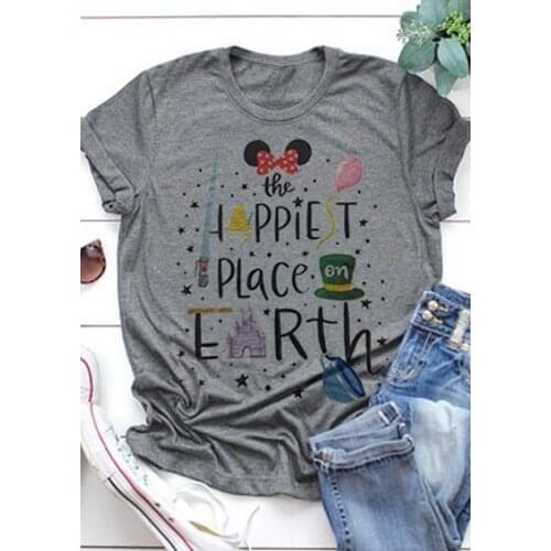 Women T-shirts Womens Hot Punk Female Tshirt Tops Plus Size Tshirts Women Cool The Happiest Place on Earth