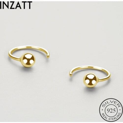INZATT Real 925 Sterling Silver Minimalist 18k Gold Bead Hoop Earrings For Fashion Women Party Fine Jewelry Accessories Gift