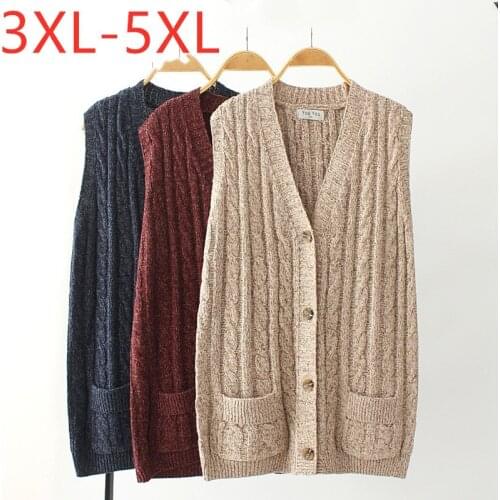 New 2020 ladies autumn winter plus size sweater knit tank tops for women large sleeveless khaki button vest sweater 3XL 4XL 5XL