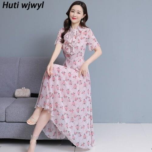 2021 Pink Floral Chiffon Boho Beach Dress Spring Summer Plus Size Vintage Runway Maxi Dress Women Elegant Bodycon Party Vestidos