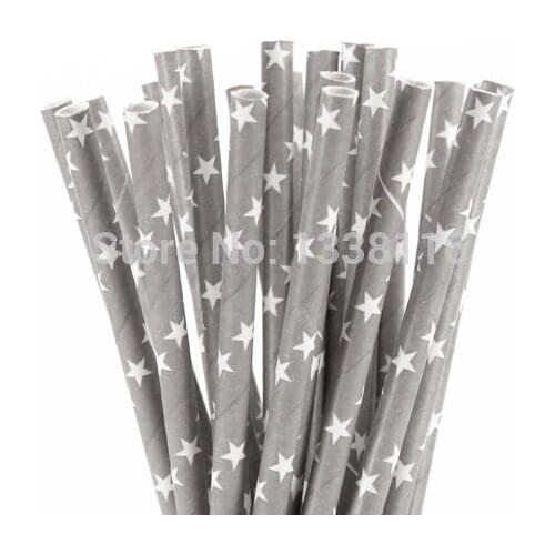 100pcs Dark Grey With White Star Paper Drinking Straws,Party Supplies Paper Drinking Straws Wholesale Online