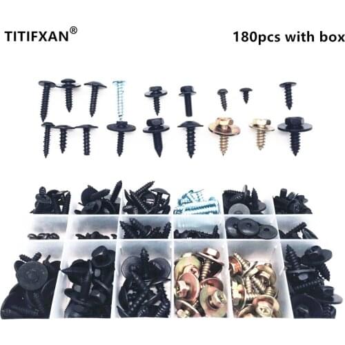 180PCS Car Leaf Board Fender Bumper Self - tapping Screw Fast Wire Screw Metal Carbon Steel Fastener Clip With Box For All Auto