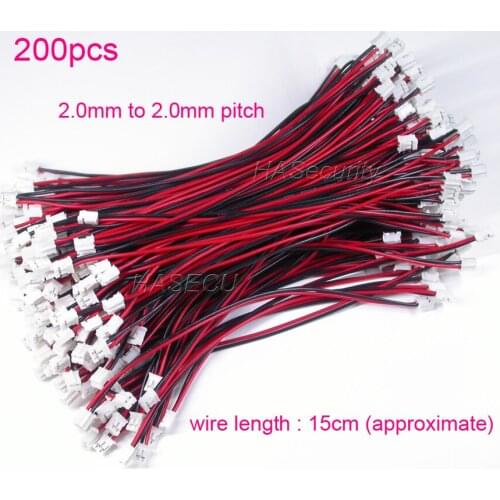 200pcs) 2PIN wires for CCTV cameras accessory 2.0mm TO 2.0mm (connector) black / red wires about 15cm length