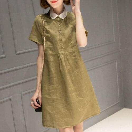 2021 New Women Summer Elegant Short Sleeve Dress Lady Cotton Linen Sundress Casual Loose Work OL Vestidos Plus Size Dresses B223