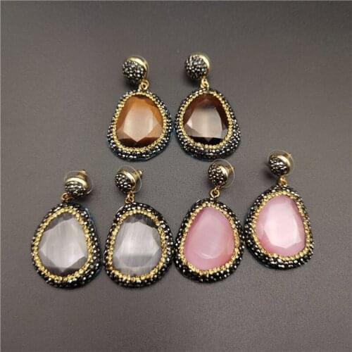 3pairs/lot Mixed Colors Oval Stone Drop Earring Fashion Women Jewelry Wholesale