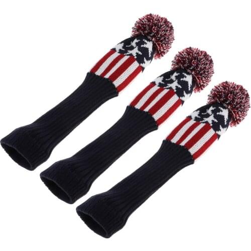 3Pcs Golf Drivers Headcover Club Sock Golf Head Cover Pom Pom Red Stars Golf Club Covers Golf Accessories ヘッドカバー