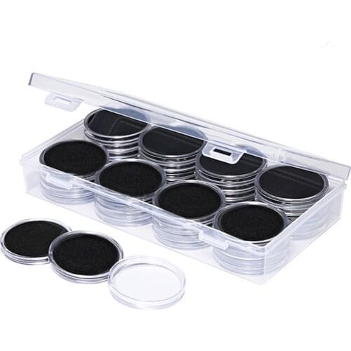 40Pcs 8 Sizes Coin Clear Round Coin Collection Capsule And Protect EVA Foam Gasket Storage Box Plastic Collectibles Organizer