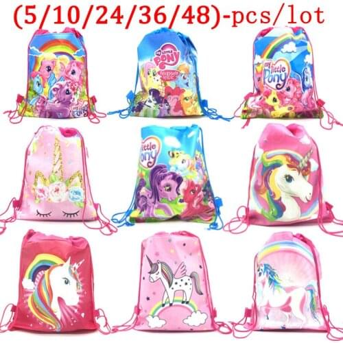 5/10/24/36/48PCS Cartoon Unicorn Birthday Party Drawstring Bag Non-wove Fabric kids school Backpack kids party supplies gift bag