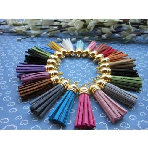 50pcs/lot 50x10mm Suede Leather Tassel With gold color plastic Cap Tassel Fringe Tassel Cell Mobile Phone Straps Accessories