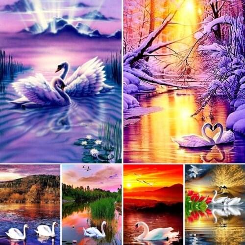 5D Diamond Painting Swans Landscape Cross Stitch Kits Full Drill Square Embroidery Mosaic Art Picture of Rhinestones Home Decor
