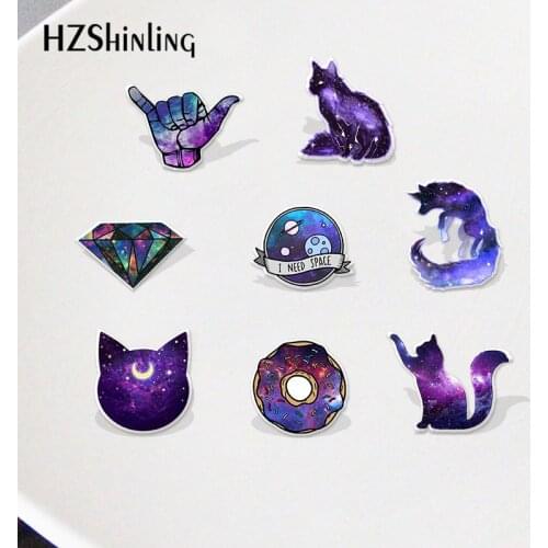Acrylic Lapel Pins Resin Epoxy Magic Purple Wolf Cats Space Patten Lapel Pins Accessories