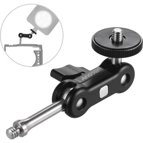 Andoer Multi-functional Dual Ball Head Mount Adapter for Mounting Video Monitor LED Light Aluminum Alloy with 1/4 Inch Screws
