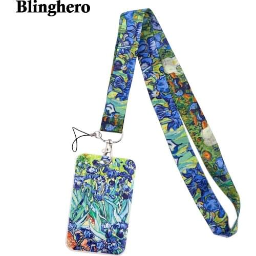 CB509 Art Oil Painting Lanyard Card ID Holder Car KeyChain ID Card Passport Gym Cell Phone Badge Key Ring Holder Jewelry