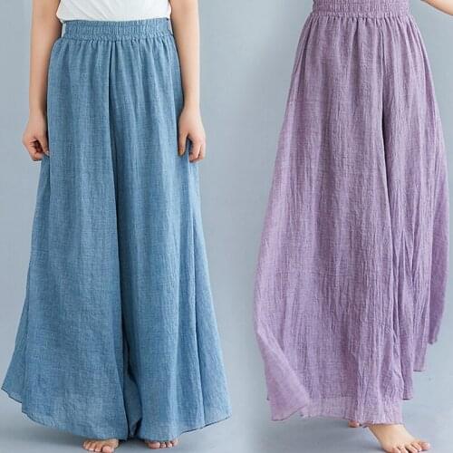TingYiLi Solid Cotton Linen Palazzo Pants Women High Waist Casual Loose Wide Pants Korean Blue Gray White Beige Black Trousers